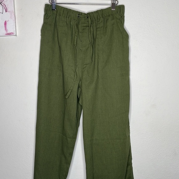 utcoco Other - Utcoco Quise wide leg linen blend pant in olive green with drawstring waist, L